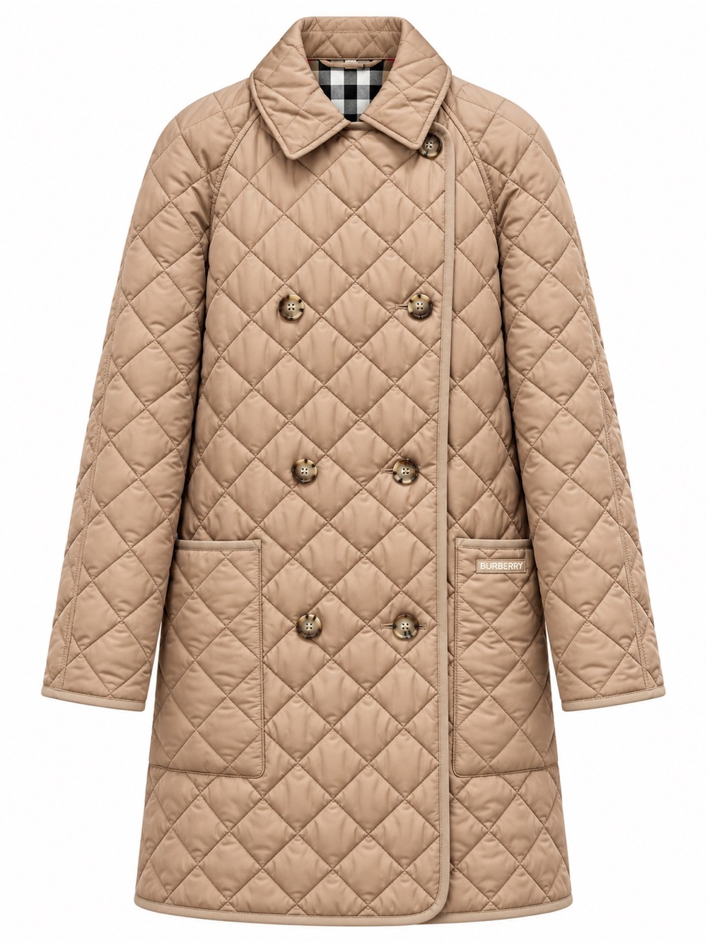 Burberry women’s Quilted Double-Breasted Camel Pea Coat XS